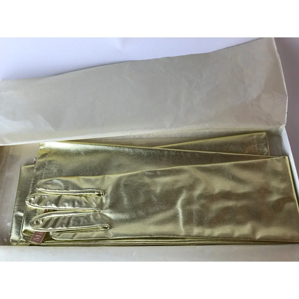 Vintage 1950s Miss Aris Gold Metallic Opera Gloves Deadstock Burlesque 20 Inch